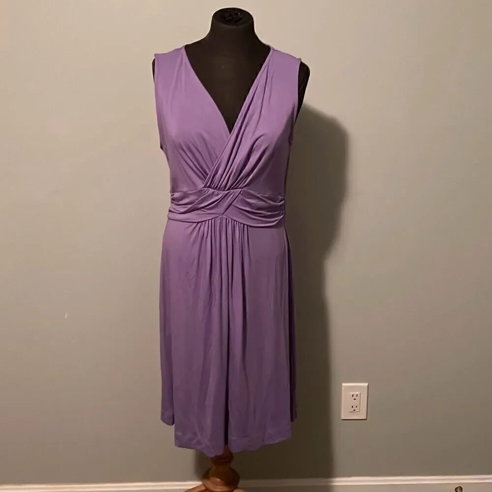 Talbots Women's Purple Solid Back Zip V-Neck Sleeveless Wrap Dress